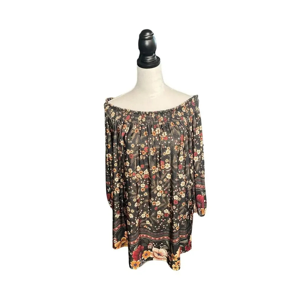 Farm Rio Over the Shoulder Long Sleeve Floral Mini Dress